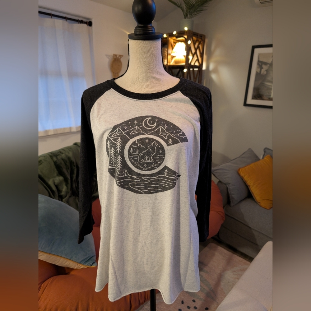 Colorado Limited Supersoft Black and Light Heather Grey Raglan Tee (XL)